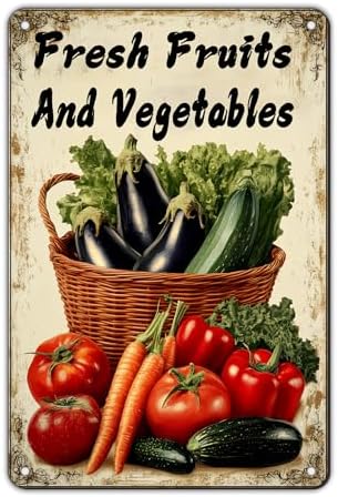 Vegetable Farmers Market Wall Decor Farm Fresh Fruits And Vegetables Metal Tin Sign Funny Retro Home Kitchen Garden Yard Restaurant Decoration 12x8 Inch by KIYOYOHomeIsOurHappyPlace