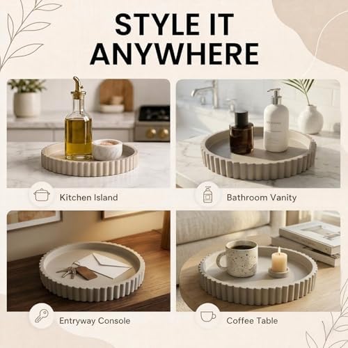13-Inch Concrete Round Tray Home Decor for Coffee Table Decor - Round Coffee Table Tray - Circular Kitchen Island Trays - Decorative Trays- Gray - Image 7
