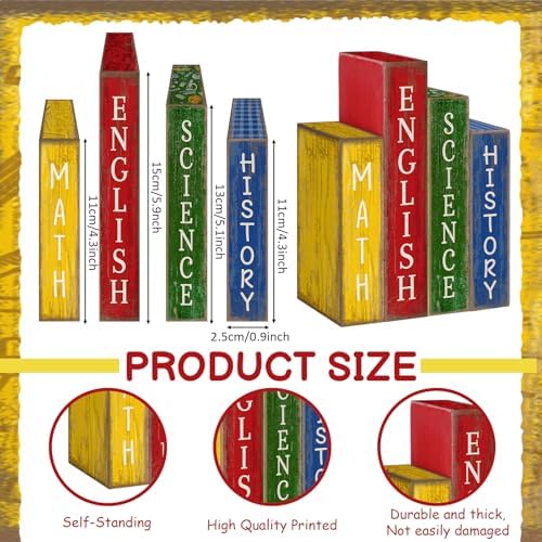 Lineshading 4 Pcs Back To School Table Decorations Subject Wooden Book - Image 3