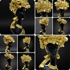 Lescafita African Woman Art Sculpture with Gold Floral Crown, Black and Gold Striped Statue,Elegant African-Inspired Art Gift suitable for various settings such as home, bookshelves, desks, or offices - Image 4