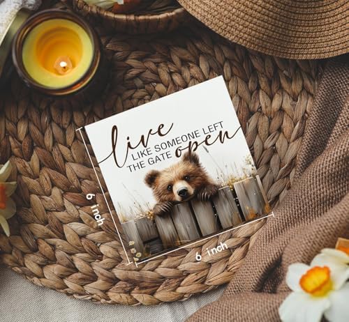 Rustic Bear Sign - Live Like Someone Left The Gate Open Wooden Box Signs, Bear Decorations For Home, Farmhouse Wood Decoration Home Decor For Desk Table Shelf 6x6 Inch Decorative Signs & Plaques - Image 4