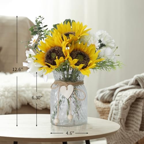 Artificial Sunflower Bouquets in Vase with a Flower Arrangement Holder - Centerpieces for Dining Room & Coffee Table Decor - Image 2