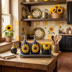 4 Pcs Sunflower Kitchen Decor Ceramic Soap Dispenser Set - Image 2