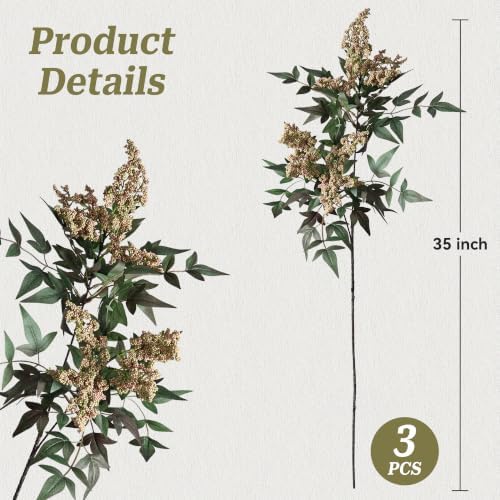 Faux Plants Indoor 3 Pcs 35 Inch Artificial Nandina Berry Stem for Vase Realistic Faux Berry Spray for Wedding Holiday Seasonal Farmhouse Mantel Harvest DIY Home Decor(Green) - Image 2
