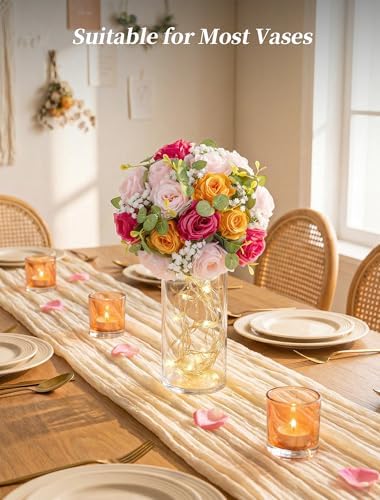 BLOSMON Fake Flower Centerpieces for Home Tables: 2 Pcs, Pink and Orange - Image 6