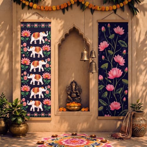Gilprop 2 Pcs Indian Wall Art Hanging for Diwali Navratri Pooja Decoration - Image 6