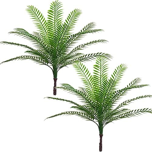 CATTREE Fake Tropical Palm Plant, 2 Pack Artificial Plastic Tree Plants Faux Greenery Leaves Shrubs Boston Fern Bushe for Indoor Outdoor Modern Decoration in Pot for Home Garden Office Wedding Décor by CATTREE