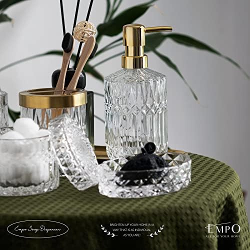 EMPO 6PCS Bathroom Clear Glass Accessories Set (Lotion Soap Dispenser, Soap Dish, Toothbrush Holder, Tumbler, Cotton Swab Jar), Contemporary Modern Decor Crystal Vintage Gift (6pcs Clear) - Image 2