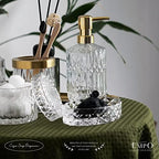 EMPO 6PCS Bathroom Clear Glass Accessories Set (Lotion Soap Dispenser, Soap Dish, Toothbrush Holder, Tumbler, Cotton Swab Jar), Contemporary Modern Decor Crystal Vintage Gift (6pcs Clear) - Image 2