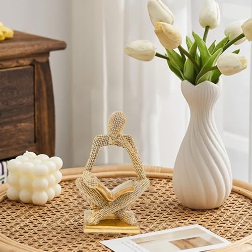 Sparkling Gold Reading Women Statue, Thinker Sculptures, Abstract Art Ornament, Modern Aesthetic Figurine Decoration for Home Living Room Bedroom Office Shelf Table Desk Bookshelf Decor - Image 3