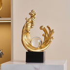 Modern Abstract Decorative Wave Statue, Gold Abstract Art Home Decor,Crystal Ball Art Wave Resin Sculpture, Office Desk Stand, Dining Table Center Decorative Aesthetics(A,Gold) - Image 2
