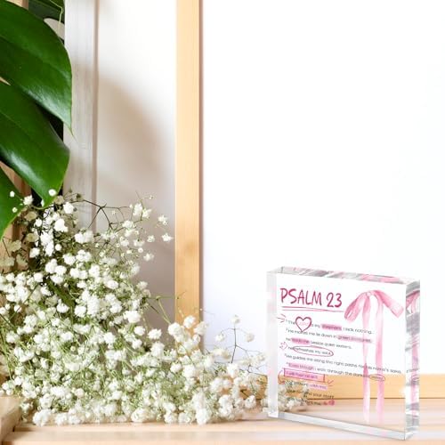Pink Bow Room Decor, Valentines Day Decor, Inspirational Bible Verse Quotes, Christian Psalm 23 Gifts for Women, Coquette Aesthetic Bow Dorm Decoration, Acrylic Office Desk Accessories Decoration - Image 3