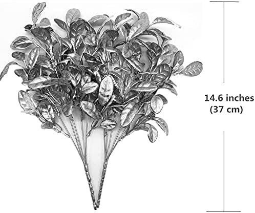 CATTREE Artificial Silver Leaves Christmas Plants 4 Pack, Plastic Leaf Bouquet Faux Gold Plant Fake Shrubs Simulation Bushes for Wedding Hall Table Centerpieces Floral Arrangement Filler DIY Décor - Image 4