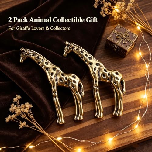 2‑Pack Brass Giraffe Figurines, 2.17" Mini Vintage Metal Giraffe Statue, Safari Style Small Animal Sculpture Ornament for Home Shelf Desk Decor, Collectible Gift - Image 6