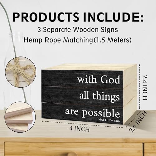 Decorative Books For Home Decor, Christian Table Faux Wood Book Stack Decor, With God All Things Are Possible Bible Stacked Book Decor, Stack Display Books For Nightstand Display, Three Pieces -C(14) - Image 2