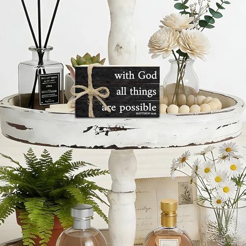 Decorative Books For Home Decor, Christian Table Faux Wood Book Stack Decor, With God All Things Are Possible Bible Stacked Book Decor, Stack Display Books For Nightstand Display, Three Pieces -C(14) - Image 4