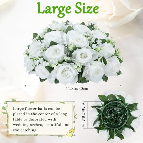 2 Pcs Flower Centerpieces for Tables White Arrangement Bouquet, 12.6in - Image 3