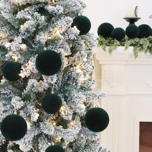 18PCS Green Velvet Christmas Ornaments Set,3.15IN Flocked Ornaments Balls - Image 5