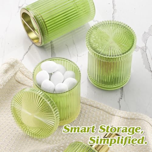 Green Bathroom Accessories Set, 3.5 Gal Trash Can with Press-Top Lid and Garbage Bags, Glass Bathroom Set, Soap Dispenser, Toothbrush Holder, Tumbler, Qtip Holders, Vintage Bathroom Sink Set Decor - Image 6