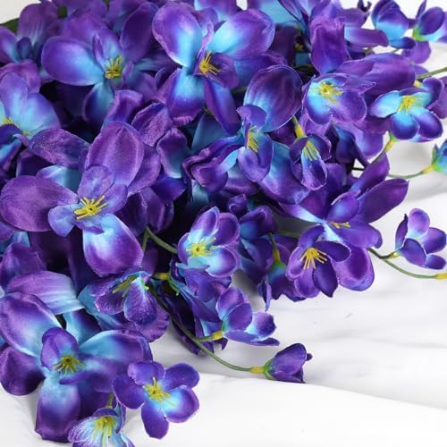 10 PCS Orchid Artificial Flowers Fake Orchid Silk Flowers 27 inches Purple Blue Faux Flowers Artificial Orchids for Wedding Dinning Home Decoration(Purple Blue) - Image 2