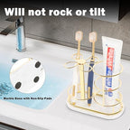 Toothbrush Holder Stand for Bathroom, Metal Toothbrush Organizer with Marble Base, Toothbrush Storage Collection for Family, Suitable for Home Hotel Countertop Vanity (Medium, Gold) - Image 6