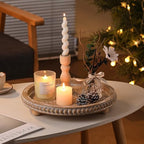 Beige Round Wooden Tray for Decor, Decorative Coffee Table Tray - Image 3