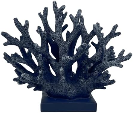 5.8" H Dark Blue Coral Decor - Resin Coral Statue, Nautical Decor for Home, Bedroom, Bathroom, Living Room, Ocean Themed Cabinet Shelf Tabletop Decoration by Elegondrar