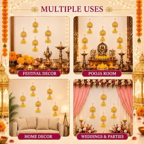 Lotus Hanging Wall Decor for Diwali Decoration, Home, Pooja Temple Set of 6 - Image 3