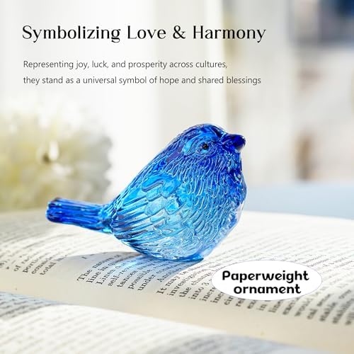 2 Pcs 3 Inch Blue Blown Glass Bird Figurines Miniature Decor - Image 3