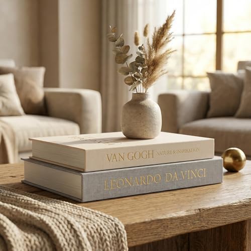 Aesthetic Decorative Books - Set of 2 Linen Boxes with Gold Lettering, Enhance Your Coffee Table, Bookshelf or Mantle Decor - Fake/Faux Books for Home Decoration, Photo & Keepsake Storage - Image 3