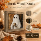 Cute Ghost Wood Plaque Sign, Halloween Home Desk Art Decor Sign 09 - Image 3