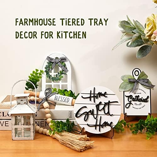 Houmury Set of 16 Farmhouse Tiered Tray Decor with 1 Lantern Artificial Plant& Cutting Board Sign for Rustic Home Kitchen Decor Tier Tray Decor Set (Tiered Tray Not Included) - Image 5