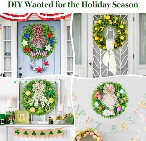DDHS Large Boxwood Wreath Front Door 24'' Artificial Spring Wreaths for Front Door Farmhouse Wedding Green Year Round Indoor Outdoor for Summer Wreath st Patrick's Day Decoration -(Hello Sign) - Image 6