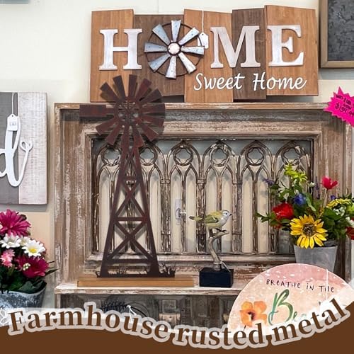 Tandefio 1 Pcs Farmhouse Windmill Table Top Country Decor, Metal Rusty - Image 4