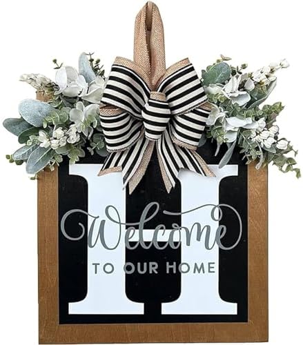 Last Name Front Porch Decor - Welcome Sign With 26 Letter Monogram (H) - Outdoor Decorations for All Seasons by ELEFOCUS
