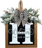 Last Name Front Porch Decor - Welcome Sign With 26 Letter Monogram (H) - Outdoor Decorations for All Seasons by ELEFOCUS