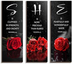 DONFENTHY 3 Pcs Red Bedroom Decor Red Rose Wooden Wall Decor Red Bathroom Inspirational Farmhouse Office Decor With SHE Bible Words Signs For Women Girl Bedroom Home (12x4Inch) by DONFENTHY
