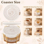 OIAHOMY 8 Pcs Coasters with Holder for Beer, Coffee, Woven Cotton Coaster Set for Table Decor for Kitchen, Bar, Dining Room, Living Room, Housewarming Gifts - Yellow - Image 7