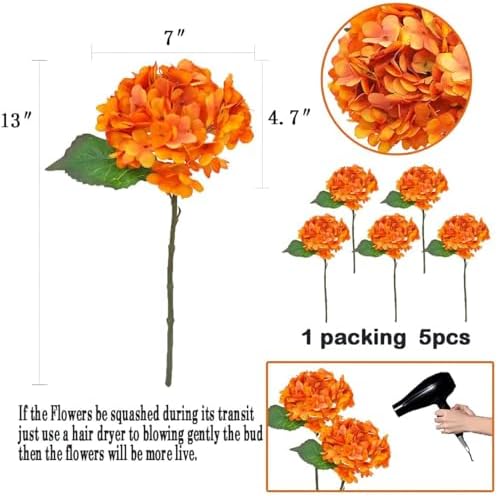 6Pcs 13" Burnt Orange Silk Hydrangea Artificial Flowers - Image 2