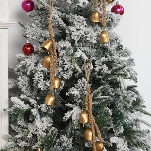 Vintage Hanging Decorative 2 Pack Gold Bells with Jute Hanging Rope - Image 4