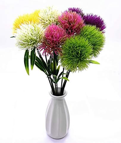 CATTREE Artificial Dandelion Flowers 5 Color x 2pcs Purple Pink White Green Yellow - Total 10 Pcs. Plastic Plants Shrubs Bushes Fake Grass Wedding Indoor Outdoor Home Garden Decoration Planter Filler - Image 4