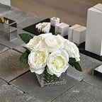 Artificial Peony Silk Flower Centerpieces Faux Floral Arrangement in Glass Vase for Home Wedding Table Decoration (Cream) - Image 5