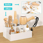 HIIMIEI Hair Tool Organizer, Acrylic Hair Dryer Holder, Bathroom Countertop Blow Dryer Stand Storage, Vanity Organizer for Accessories, Makeup, Flat Irons, Curling Irons, and Toiletries (White) - Image 5