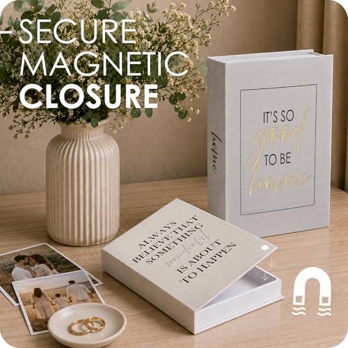 Modern Decorative Books Set of 2 Premium Linen Hardcover Faux Book Box with Reliable Magnetic Closure & Paulownia Wooden Chain - Image 6