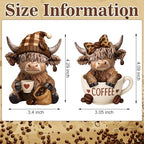 Wesiti 2 Pcs Highland Cow Figurines, Coffee Resin Statue Desk Decor - Image 3