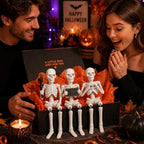 Halloween Skeleton Decorations Indoor 3Pcs Funny Skull Figurines for Mantel Shelf Table Bookshelf Cute Spooky Halloween Decor for Home Office Skeleton Shelf Sitters Halloween Tabletop Decorations - Image 3