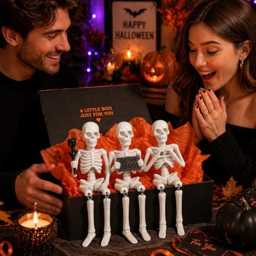 Halloween Skeleton Decorations Indoor 3Pcs Funny Skull Figurines for Mantel Shelf Table Bookshelf Cute Spooky Halloween Decor for Home Office Skeleton Shelf Sitters Halloween Tabletop Decorations - Image 3