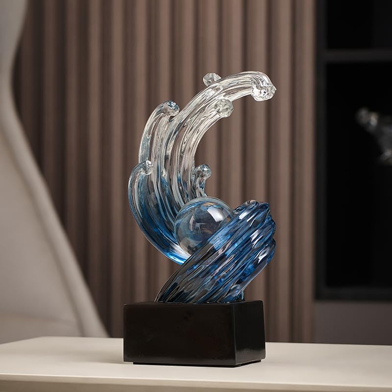 Modern Abstract Decorative Wave Statue, Blue Abstract Art Home Decor,Crystal Ball Art Wave Resin Sculpture, Office Desk Stand, Dining Table Center Decorative Aesthetics(B,Navy-Blue) - Image 6