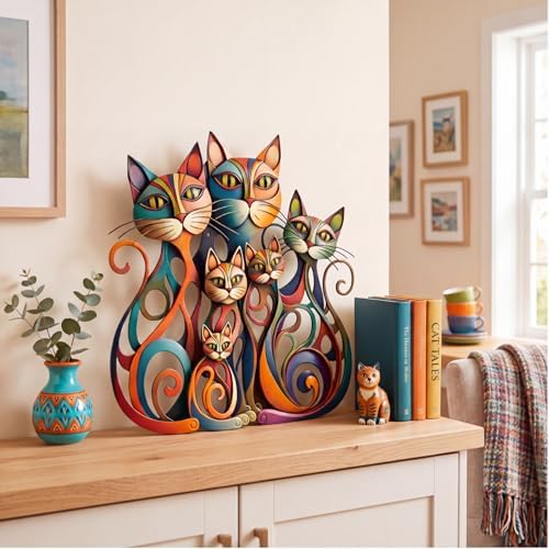 Wesiti Metal Cat Wall Art Decor Colorful Sculptural Mid Century 12.3x13 - Image 3