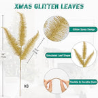 Oairse 8 Pcs Christmas Tree Picks and Sprays Gold Glitter Christmas Picks 28" Christmas Glitter Feathers Leaves Stems for Christmas Tree Filler Branches Wreaths Centerpieces Holiday Decorations - Image 2